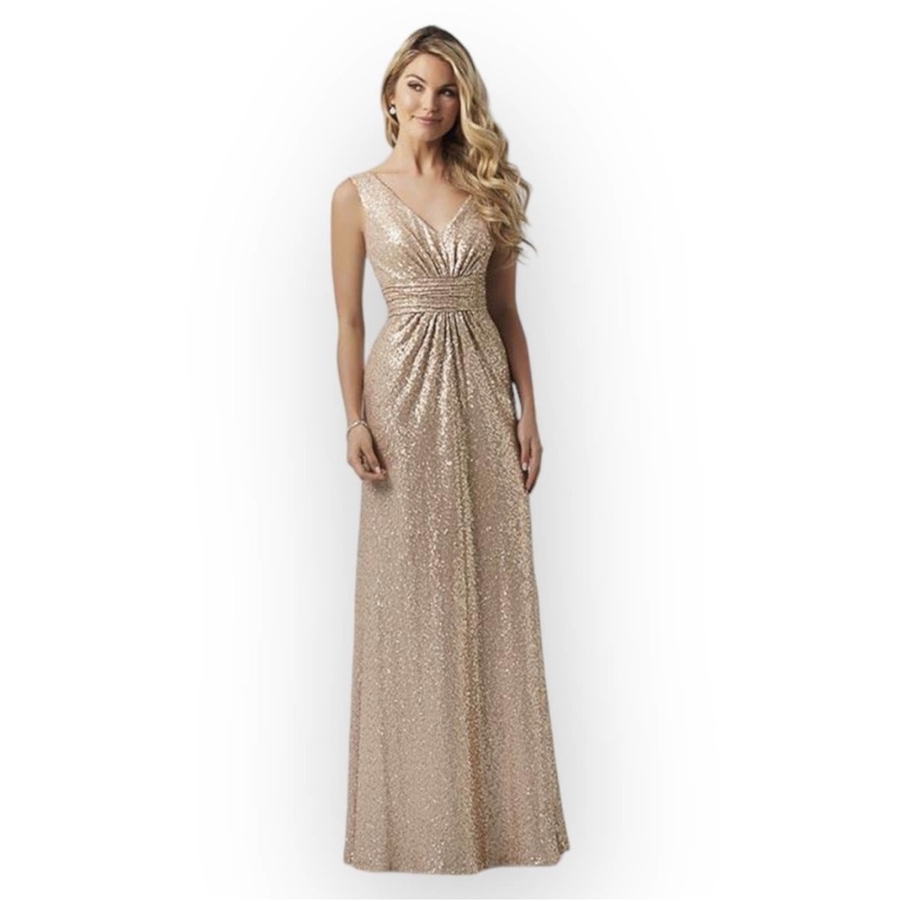 Christina Wu sequins gold bridesmaid dress